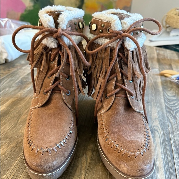 Sam Edelman  Kemper Fringe Tie up Ankle Boot Wedge|Sam Edelman Ankle Boots - Picture 10 of 10